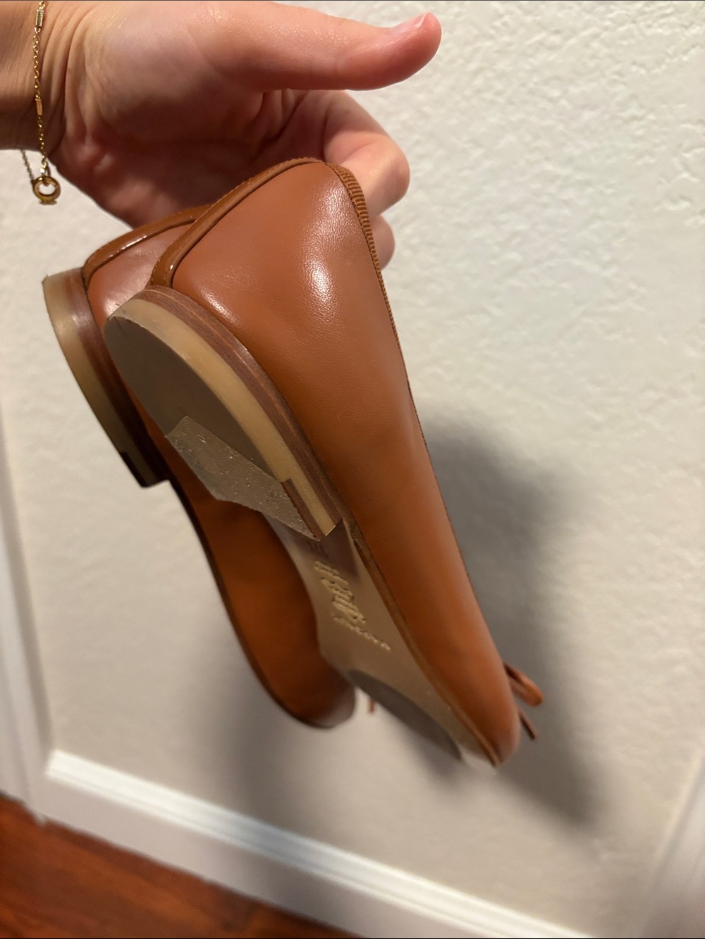Margaux Cognac Pointed-Toe Bow Flats - Picture 5 of 6